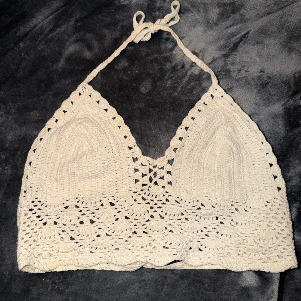 SOLD Crochet Halter Top in Cream